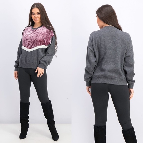 Freshman Tops - Freshman Sweatshirt Womens Small Gray Purple Velvet Chevron Y2K Dark Goth